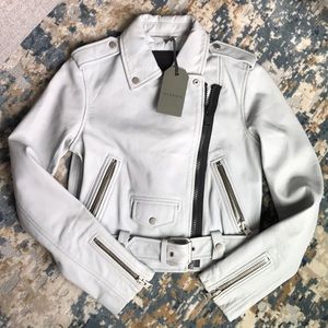 AllSaints Leather Grey Biker Jacket